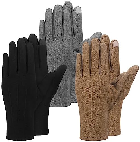 Geyoga 3 Paar Winter Handschuhe Damen Touchscreen Winddichte Thermohandschuhe Elegante Fahrhandschuhe, Hellgrau, Heller Kaffee, Schwarz