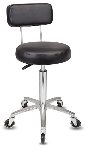 Staboos Rollhocker bis 160 kg - Premium Rundsitz mit Lehne - Praxishocker (Premium Rollen) Drehhocker höhenverstellbar (55 cm bis 75 cm) Rundsitz