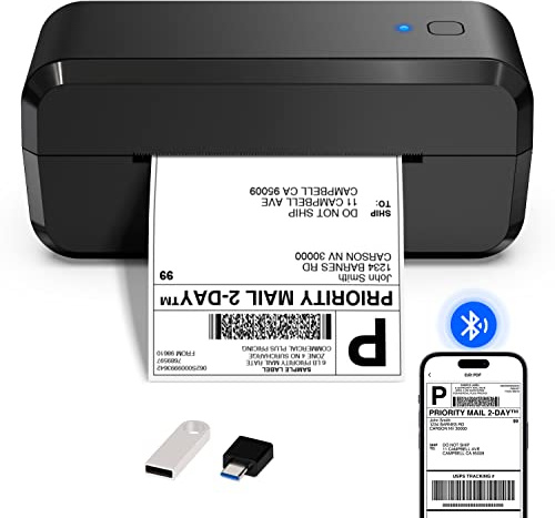 POPOBUY Bluetooth-Thermo-Etikettendrucker für Versandpakete, 4x6 kabelloser Versand-Etikettendrucker, kompatibel mit iOS, Android, Mac, Chrome OS, Windows, Amazon, Ebay, Etsy, FedEx, USPS, UPS