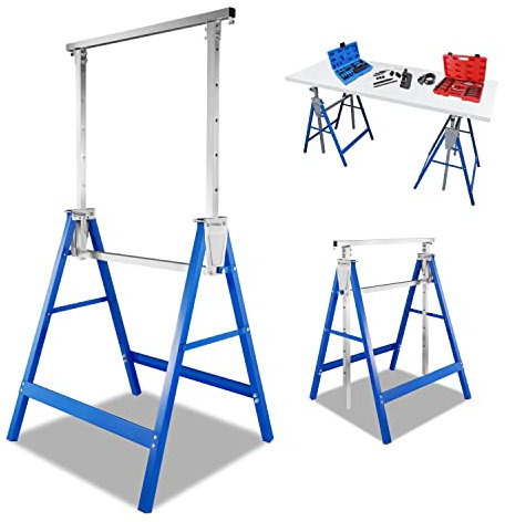 Tubiaz Set di 2 cavalletti per ponteggi, portata 200 kg, regolabile in 7 posizioni, 80-130 cm, pieghevole, in metallo, con dispositivo antiscivolo