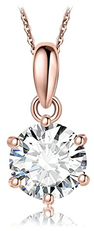 JewelryPalace Rundschliff 1ct Zirkonia Solitär Kette Anhänger, Simulierter Diamant Braut Schmuck Set, Halskette Damen Silber 925 Collier Damen mit Stein, Schmuck Mädchen Geschenk Frauen Rosegold 45CM