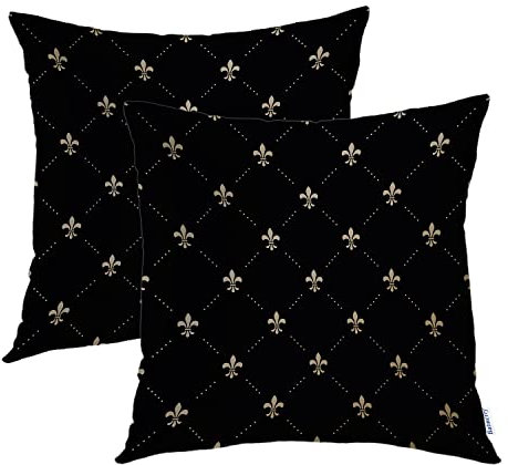 Batmerry Housses de Coussin Noires en Forme de Fleur de lys française, Fleurs pastorales dorées, Impression numérique, Tissu mélangé pour canapé, Sofa, lit, Fermeture éclair Invisible 40,6 x 40,6 cm