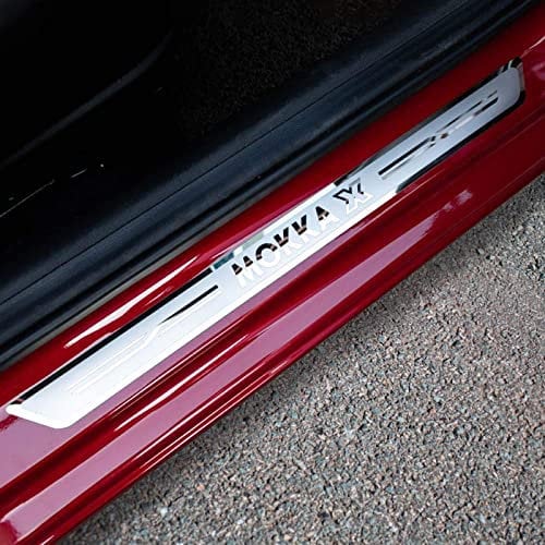 EAGLEG 4pcs Stainless Steel Door Sill Scuff Plate for OPEL VAUXHALL MOKKA X 2018-2021 Accessories, Car Door Sill Guard Protector Thresold Cover Trim with Logo,Silver