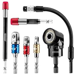 Red Tools Adapter Set 7 teilig mit Steckschlüssel adapter - biegsamer Welle - Schnellwechsel Bithalter - Winkelgetriebe 105° - universell kombinier- & einsetzbar