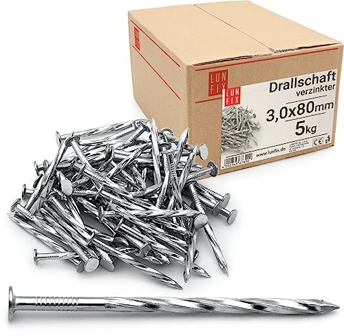 Clous torsadés 3.0x80mm 5kg 1070 pcs., Clou acier torsadé menuiserie | Clou spiralé pour construction bois, toiture, palettes, Clous galvanisés