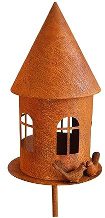 Bornhöft Edelrost Garten Deko Vogelhaus Gartendekoration Naturrost rostige Dekoration Gartenstecker Beetstecker Topfstecker Kerzenhalter Vogelfutterhaus Futterhaus mit Vögeln für Außenberreich