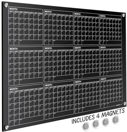 Glas Jährliche horizontale schwarz trocken abwischbare Tafel 34x46 Zoll Kalender