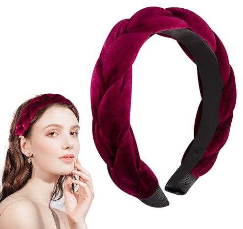 MJFENDAI Samt Haarreifen Damen, Haarschmuck für Frauen, Geflochten Haarreif für Damen und Mädchen, Erwachsene, Breite Stirnbänder (Rot)