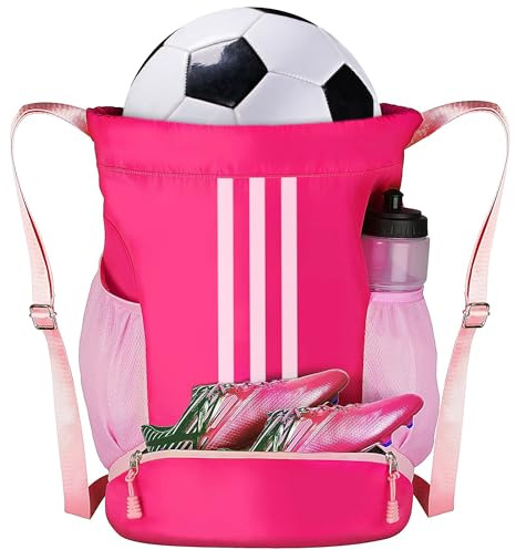 Champhox Soccer Bag, Youth Soccer Drawstring Backpack Basketball Bag with Shoes Compartments for Football Volleyball Gym Training Swimming Birthday Easter Gifts Back to School