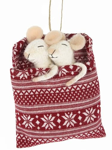 Pommerntraum ® | Dekorationsfigur Sammlerfigur Filzmäuschen im Schlafsack Weihnachtsdekoration Weihnachtsmaus Dekoration Maus Mäuserich Mäuschen (Max + Mia)