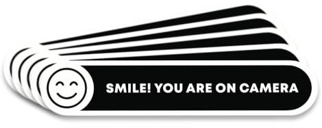 Sticky Expressions Smile You are On Camera - Black & White Vinyl Bumper Sticker - 5 count - Metal, Plastic - Car - Minimalist - All Ages - Outdoor - Matte - Single Use - Rectangular - Solid