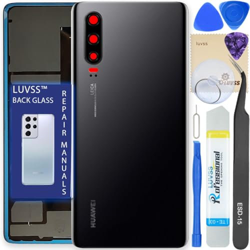 LUVSS Tapa Trasera Vidrio para Huawei P30 Cubre Bateria con Lente de Cámara Reemplazo Kit de Reparación (Negro)
