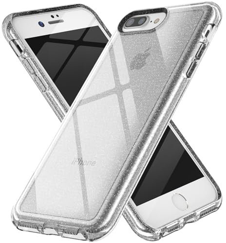 TENOC Phone Case Compatible for iPhone 8 Plus/iPhone 7 Plus 5.5 Inch, Clear Glitter Bling Sparkle Phone Accessories Case Protective Slim Cover for Girls Women