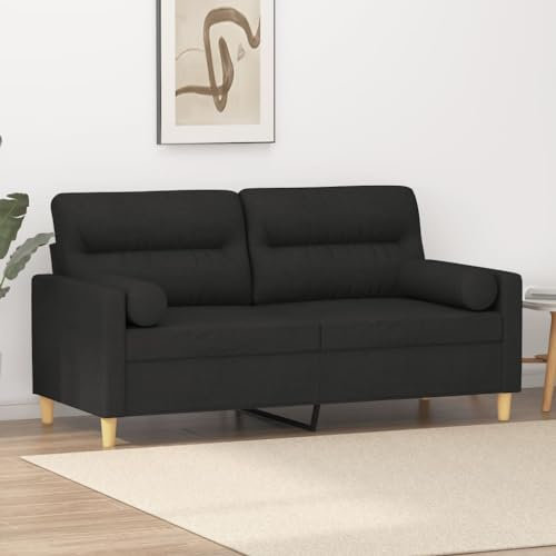Cozynest 2-Sitzer-Sofa mit Zierkissen Schwarz 140 cm Stoff Liegesofa für Wohnzimmer, Polstersofa Sessel Relaxsofa Loungesofa Relaxcouch