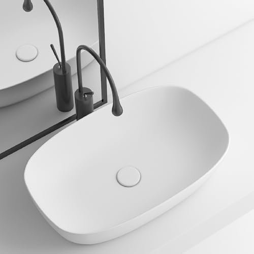 Badezimmer-Waschbecken Aus Keramik, Reinigen, Kratzfestes Waschbecken Auf Arbeitsplatte, Ovales Kleines Waschbecken for Die Wohnung Auf Dem Balkon (Farbe : White, Größ