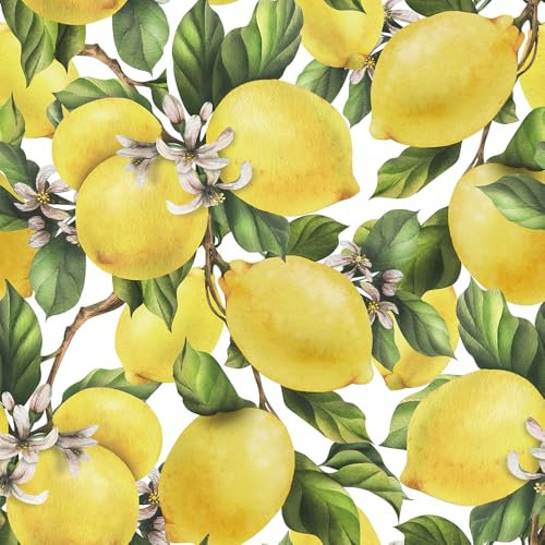 ReWallpaper Papier Peint Adhesif Mural Feuillage Papier Adhesif pour Meuble Cuisine Vert Papier Peint Jungle Vinyle Adhesif Motif Citron Jaune Film Adhesif Decoratif pour Salon Chambre 44.5cm×3m