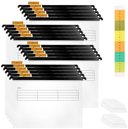 GBACHOOSE 20 Stück Hängeregister A4 Hängemappen mit Tabs und Karteneinsätzen, Hängeordner Transparent Hängetasche, Hängehefter A4 für Schule, Büro, Bibliothek, Desktop-Aktenaufbewahrung