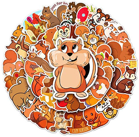Eichhörnchen Sticker Set Aufkleber Kinder Teenager 50 Stück Tiere Wasserfeste Vinyl Decals Laptop Skateboard Koffer Helm Auto Fahrrad Handy Motorrad Fahrrad Scrapbook Mitgebsel Tagebuch Tassen