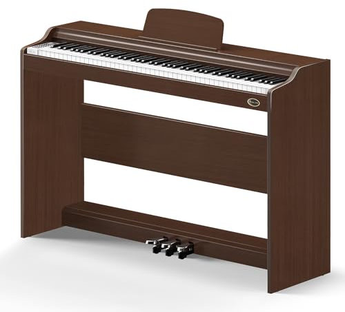 Rosen P35 Beginner 88 Key Digital Piano Full Size Weighted Keyboard mit Furniture Stand, Brown Portable Electric Piano, 3-Pedal Unit