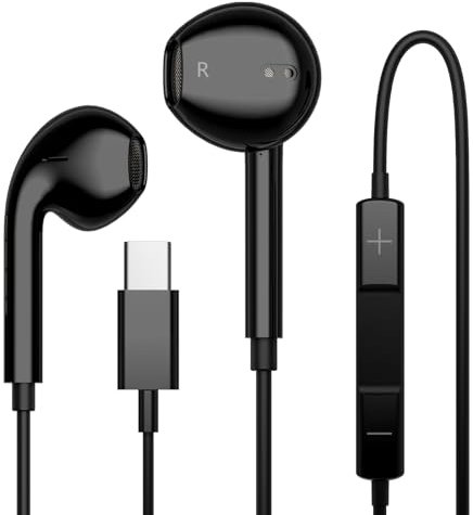 JYCHEYI Black USB C Headphones Wired for iPhone 15 Series, for iPad Pro Air 5/4/Mini 6/iPad 10th, Type C Earbuds for MacBook Pro/air, Control Microphone, Volume, Music, 1 Pack