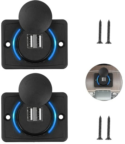 GVSS 2 Pièces Prise USB Voiture 12V-24V Étanche avec Interrupteur, Double Port Chargeur USB 3.1A avec Lumière Bleue & 4 Vis,pour Voiture,Bateau,Camion,Camping-Car