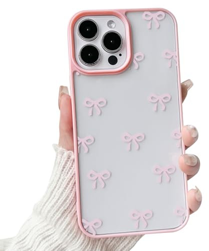 NITITOP Compatible with iPhone 14 Pro Case Cute Clear Bowknot Pattern for Women Girl Bow Ribbon Pink Frame Design Shockproof Protective Girly Phone Cover - Pink Bow