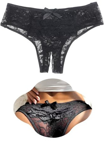ohmydear Women Lace French Knickers Plus Size Sexy Panties Cheeky Underwear | Hollow Out Bikini Briefs, Floral Lace Thongs, Low Rise Underpants, Stretchy Waistband Fit UK 10-22, Frilly Ruffled Lingerie