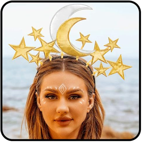 Zoestar Stern Mond Stirnband Gold Sterne Göttin Kopfschmuck Heiligenschein Krone Kopfbedeckung Karneval Festival Kostüm Haarschmuck für Frauen