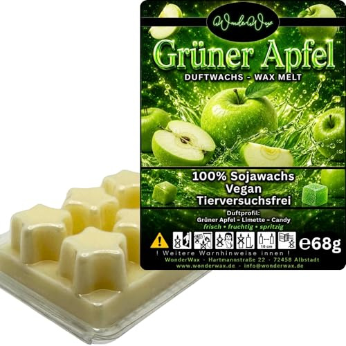 WonderWax® Duftriegel 6 x Duftwachs Sterne Weiß Grüner Apfel | Farbe: Weiß | Raumduft für Duftlampen, Wax Melt, Sojawachs, Indoor Duftöl Wachs schmelzen für Aromalampe