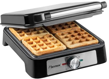 Bestron ASW1600S - Piastra per waffle belga, in acciaio, colore: Argento