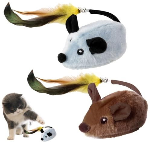 2 PCS Magic Maus Katze,Katzenspielzeug Ferngesteuert mit Federschwanz und Glocke,Katzenspielzeug Maus per USB wiederaufladbar für Katzentraining und gegen Langeweile,für Katzen Katzenliebling