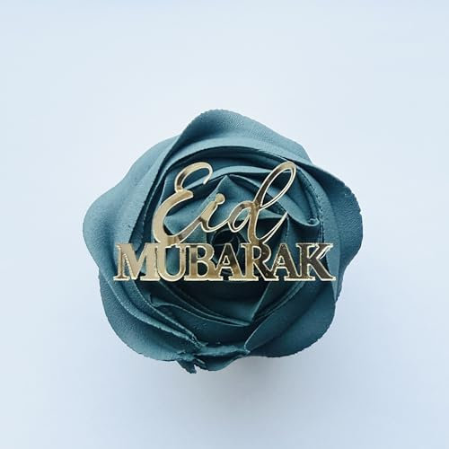 4Pcs Eid Mubarak Cupcake Toppers, Mirror Gold Acrylic, Bento Lunchbox Cake