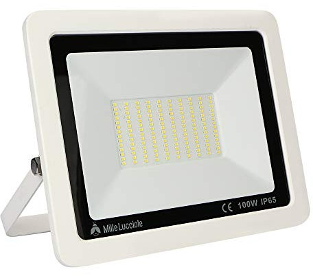 Mille Lucciole LED Strahler Außen 100W Neutralweiß 4500K 10000LM Scheinwerfer 144 LED IP65 Wasserdicht Außenstrahler Weiß für Hell Garten Garage Sportplatz Hof Fluter