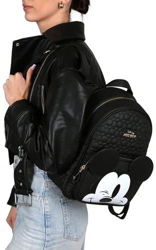 DISNEY Mickey Mouse Noir, sac à dos matelassé JEUNES, sac à dos urbain SPACIEUX pour femmes 24x33x10 cm (C)