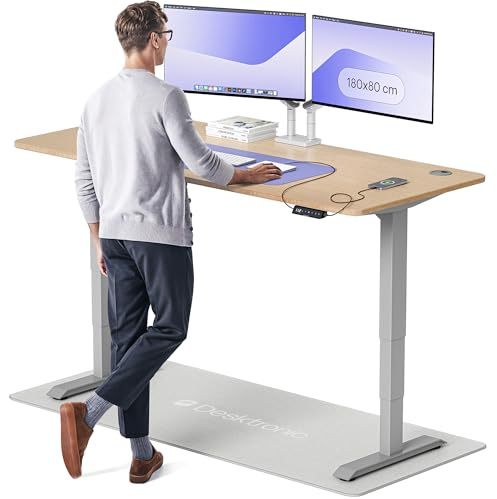 Desktronic Höhenverstellbarer Schreibtisch aus Bambus (160x80cm) – Elektrisch höhenverstellbar mit flüsterleisem Dual-Motor & Touchscreen – Hohe Tragfähigkeit – Stehtisch HomePro