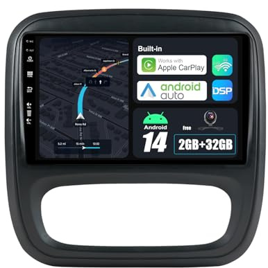 BXLIYER Android 14 IPS Autoradio para Renault trafic 3 / Opel Vivaro B (2014-2021) Sat Navigation GPS Radio - 2G+32G - Inalámbrica CarPlay Android Auto Dab WLAN Volante DSP - Cámara 9 Pulgada 2 DIN