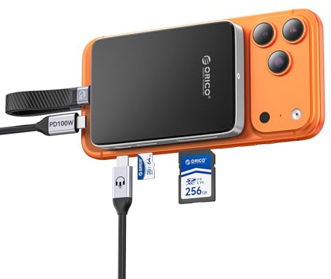 ORICO 10Gbps Magnetic M.2 NVMe SSD Enclosure with USB-C Dock Compatible for Phone 17/16/15 Pro/Max/Plus ProRes Recording TF/SD Card Slot PD 100W for 2230/2242/2260/2280 B+M M-Key Diskless AP80F Black
