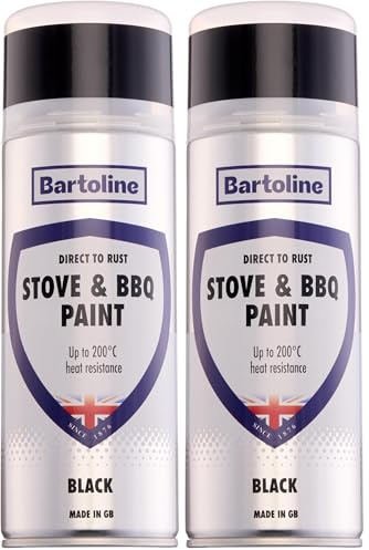 Bartoline Direct to Rust Stove and BBQ Paint Black 400ml Matt Finish Heat Resistant Spray up to 200°C No Primer Needed All-in-One Paint for BBQs, Stoves, Fireplaces, Pipes and Automotive (Pack of 2)