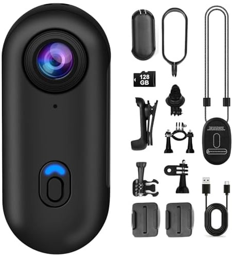 OBEST Mini Action Cam mit 128GB Wasserdicht, 1080P Vlog POV Bodycam | 120 Weitwinkel, 360 Drehung, Magnetisch, WiFi App Sportkamera für Tauchen Schwimmen Skif Surfen, Helmkamera Motorrad Fahrrad