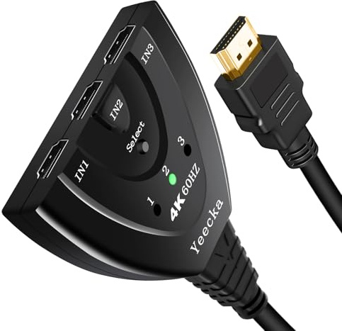 HDMI Splitter HDMI Switch, Yeecka 4K@60Hz Aluminium Bidirektional Hdmi Switch 3 In 1 Out Hdmi Verteiler Unterstützt HD 4K 3D für PS5/4/3, X-Box, HDTV, PC, Blu-Ray, Monitor,usw
