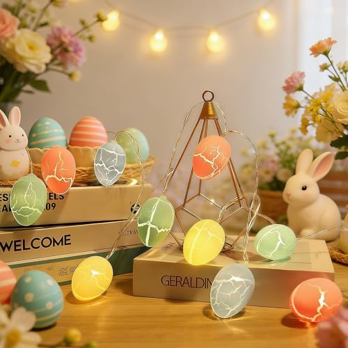 Weiongppy Oster Lichterkette Batteriebetrieben, Crackle Ostereier Lichterketten 3M 20 LEDs, 2 Modi Osterdeko Ostereier Fairy Lights für Frühling, Innen, Party, Schlafzimmer, Hochzeit