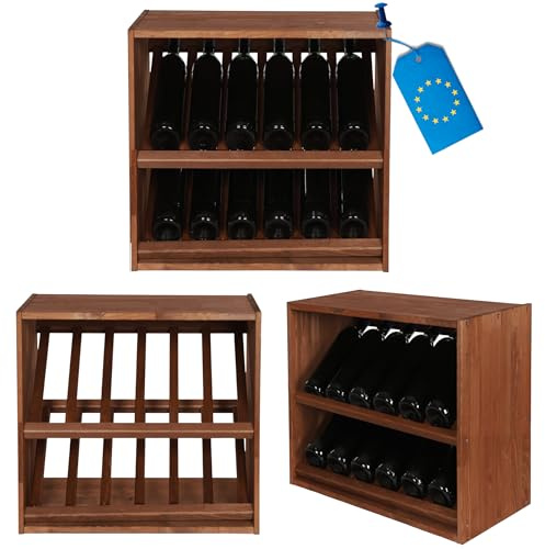 MODO24 Präsentations-Weinregal Massivholz 12 Flaschen 60x60x30 cm Braun | Modulares Flaschenregal für Weinpräsentation aus Holz, Stabile Flaschenablage & Weinständer für Küche, Wohnzimmer & Keller