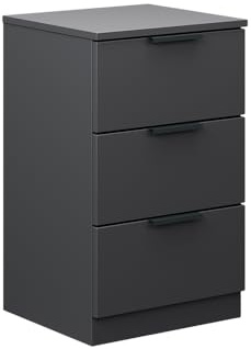 Vicco Nachttisch Fino, Schwarz, 37.6 x 61.8 cm | mit 3 Schubladen, zur Ablage von Büchern, Lampen und Alltagsgegenständen