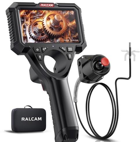 Ralcam Endoskopkamera mit Licht, Endoscope Camera mit 360° beweglichem Kopf, 6.2mm Sonde, 5 HD Bildschirm, IP67 Inspektionskamera, 1,5M Halbstarres Kabel, Rohrkamera für Auto & Haus