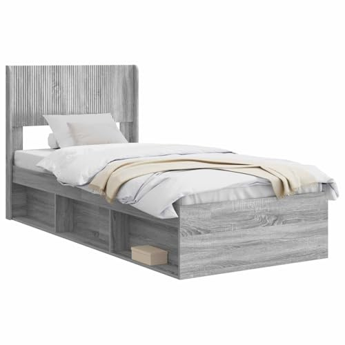 vidaXL Bettgestell mit Stauraum und Kopfteil Grau Sonoma 75 x 190 cm, Moderne Bettgestell, rechteckig, Stauraum, Latten-Design, praktische Möbel für Dein Schlafzimmer