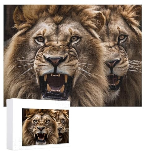 Puzzles für Erwachsene, 500 Teile, personalisiertes Holzpuzzle Der brüllende Löwe, Puzzle, anspruchsvolles Bilderpuzzle für Familie, Hochzeit, Weihnachten, Geburtstag, Geschenke, Kunst, Wanddekoration