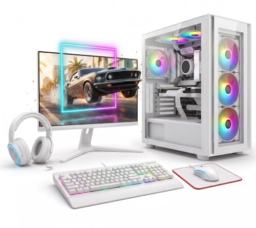 Premium Core i7 Pro Gaming PC Bundle | White RGB Tower, RTX 3050 6GB, 16GB RAM | 256GB SSD + 1TB HDD | 22 Monitor & Complete Plug and Play Setup