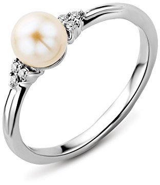 Miore Ring Damen Weißgold 9 Karat / 375 Gold Süßwasserperle mit Diamant Brillianten