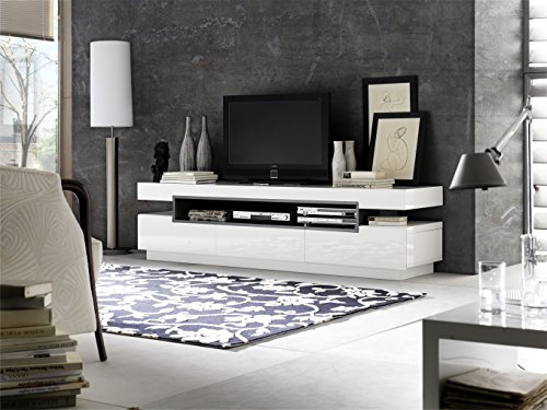 Robas Lund Lowboard Weiß Hochglanz lackiert TV Möbel mit Absetzungen Grau