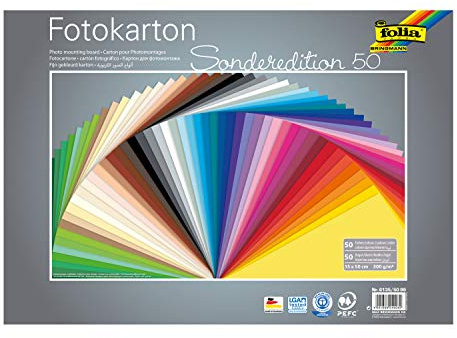 folia 6135/50 99 - Fotokarton Mix 35 x 50 cm, 300 g/qm, 50 Blatt sortiert in 50 Farben - ideale Grundlage für zahlreiche Bastelideen